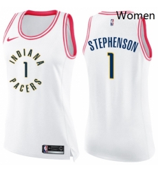 Womens Nike Indiana Pacers 1 Lance Stephenson Swingman WhitePink Fashion NBA Jersey 