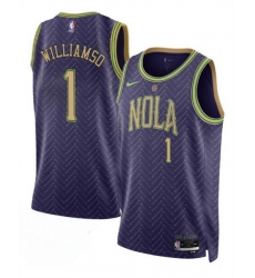 Men New Orleans Pelicans 1 Zion Williamson Purple 2024 25 City Ediiton Stitched Basketball Jersey