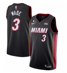 Men Miami Heat 3 Dwyane Wade Black With NO 6 Patch Stitched Jerseys