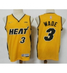 Men Miami Heat 3 Dwyane Wade Yellow Nike Swingman 2021 Earned Edition Stitched Jersey With NEW Sponsor Logo