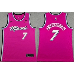 Men Miami Heat  7 Giannis Antetokounmpo Pink Stitched Basketball Jersey