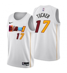 Men's Miami Heat #17 P.J. Tucker 2022-23 White City Edition Stitched Jersey