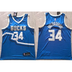 Men Milwaukee Bucks 34 Giannis Antetokounmpo Royal 2024 City Edition Stitched Basketball Jersey