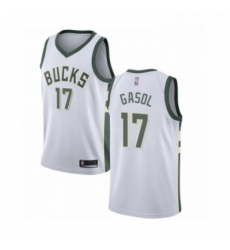 Mens Milwaukee Bucks 17 Pau Gasol Authentic White Basketball Jersey Association Edition 