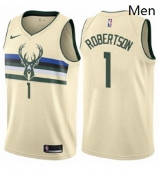 Mens Nike Milwaukee Bucks 1 Oscar Robertson Authentic Cream NBA Jersey City Edition