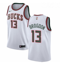 Mens Nike Milwaukee Bucks 13 Malcolm Brogdon Authentic White Fashion Hardwood Classics NBA Jersey 