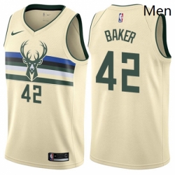 Mens Nike Milwaukee Bucks 42 Vin Baker Authentic Cream NBA Jersey City Edition