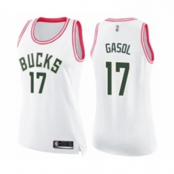 Womens Milwaukee Bucks 17 Pau Gasol Swingman White Pink Fashion Basketball Jersey 