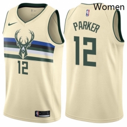 Womens Nike Milwaukee Bucks 12 Jabari Parker Swingman Cream NBA Jersey City Edition