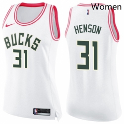 Womens Nike Milwaukee Bucks 31 John Henson Swingman WhitePink Fashion NBA Jersey 