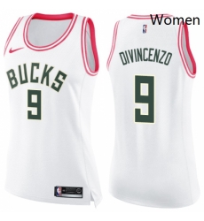 Womens Nike Milwaukee Bucks 9 Donte DiVincenzo Swingman White Pink Fashion NBA Jersey 