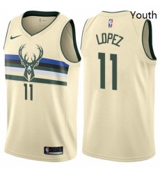 Youth Nike Milwaukee Bucks 11 Brook Lopez Swingman Cream NBA Jersey City Edition 