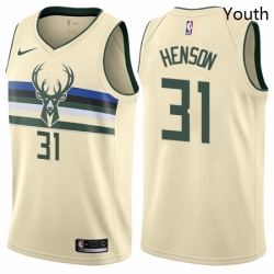 Youth Nike Milwaukee Bucks 31 John Henson Swingman Cream NBA Jersey City Edition 