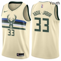 Youth Nike Milwaukee Bucks 33 Kareem Abdul Jabbar Swingman Cream NBA Jersey City Edition 