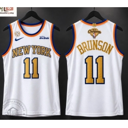 Men Knicks Jalen Brunson White Gold Champions 2023-24 Stitched NBA Jersey