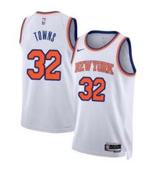 Men New York Knicks Karl-Anthony Towns #32 2023-24 Icon Edition White Stitched Jersey