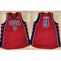 Men USA Basketball 9 Lebron James Red Stitched Basketball Jersey