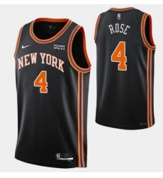 Men's New Yok Knicks #4 Derrick Rose 2021 2022 75th Anniversary Black Stitched Jersey