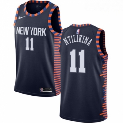 Mens Nike New York Knicks 11 Frank Ntilikina Swingman Navy Blue NBA Jersey 2018 19 City Edition 