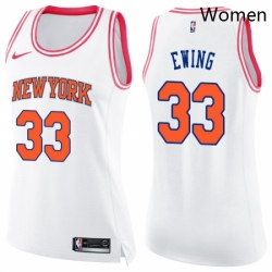 Womens Nike New York Knicks 33 Patrick Ewing Swingman WhitePink Fashion NBA Jersey