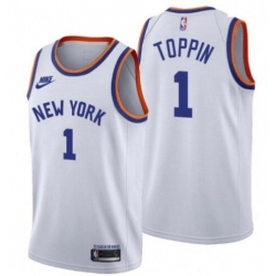 Youth New York Knicks 1 Obi Toppin Men Nike Releases Classic Edition NBA 75th Anniversary Jersey White