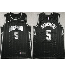 Men Orlando Magic 5 Paolo Banchero Black Icon Edition Stitched Swingman Jersey 352