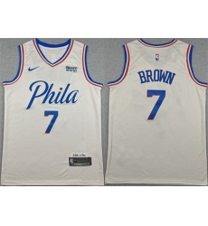 Men Philadelphia 76ers  7 Jaylen Brown Cream City Edition Swingman Stitched Jersey