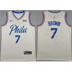 Men Philadelphia 76ers  7 Jaylen Brown Cream City Edition Swingman Stitched Jersey
