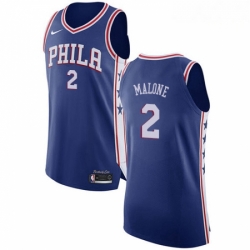 Mens Nike Philadelphia 76ers 2 Moses Malone Authentic Blue Road NBA Jersey Icon Edition