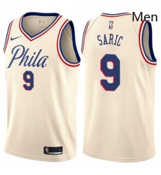 Mens Nike Philadelphia 76ers 9 Dario Saric Authentic Cream NBA Jersey City Edition 