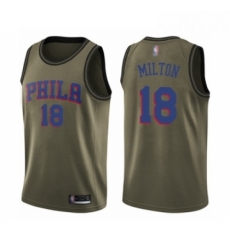 Mens Philadelphia 76ers 18 Shake Milton Swingman Green Salute to Service Basketball Jersey 