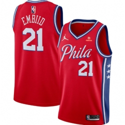 Men's Philadelphia 76ers #21 Joel Embiid Red Statement Edition Stitched Jersey