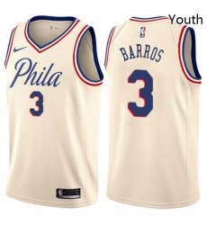 Youth Nike Philadelphia 76ers 3 Dana Barros Swingman Cream NBA Jersey City Edition