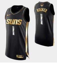 Men Phoenix Suns Devin Booker #1 BLack Gold Stitched Basketball Jersey