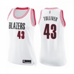 Womens Portland Trail Blazers 43 Anthony Tolliver Swingman White Pink Fashion Basketball Jersey 