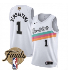 Men San Antonio Spurs  1 Victor Wembanyama White 2026 Finals Patch Stitched Basketball Jersey