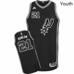 Youth Adidas San Antonio Spurs 21 Tim Duncan Swingman Black New Road NBA Jersey