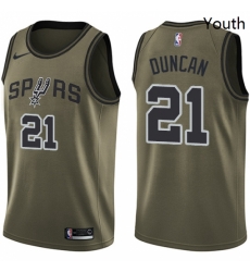 Youth Nike San Antonio Spurs 21 Tim Duncan Swingman Green Salute to Service NBA Jersey