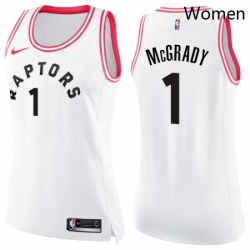 Womens Nike Toronto Raptors 1 Tracy Mcgrady Swingman WhitePink Fashion NBA Jersey