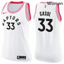 Womens Nike Toronto Raptors 33 Marc Gasol White Pink NBA Swingman Fashion Jersey 