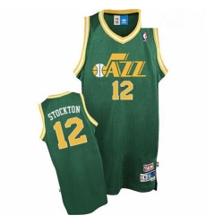 Mens Adidas Utah Jazz 12 John Stockton Authentic Green Throwback NBA Jersey