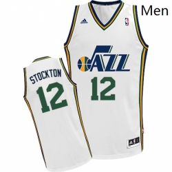 Mens Adidas Utah Jazz 12 John Stockton Swingman White Home NBA Jersey