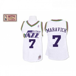 Mens Mitchell and Ness Utah Jazz 7 Pete Maravich Swingman White Throwback NBA Jersey