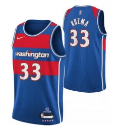 Men's Washington Wizards #33 Kyle Kuzma 75th Anniversary 2021 2022 Blue City Edition Swingman Stitched Jersey