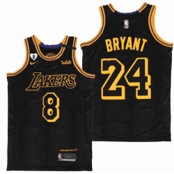 Men Lakers Front 8 Back 24 Kobe Bryant Gigi Bryant Number 2 Patch Black Mabma Edition NBA Jersey