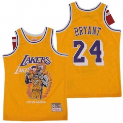 Men Los Angeles Lakers 24 Kobe Bryant Yellow Hardwood Classics Skull Edition Jersey