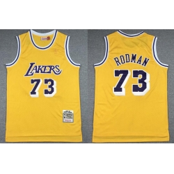 Men Los Angeles Lakers Dennis Rodman 73 Yellow Hardwood Classic Mitchll Ness NBA Jersey