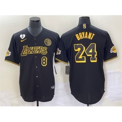 Men Los Angeles Lakers Front 8 Back 24 Kobe Bryant With NO 2 And KB Patch Black Cool Base Stitched Baseball Jersey