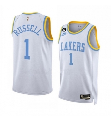 Men's Los Angeles Lakers #1 D’Angelo Russell 2022-23 White Classic Edition With No.6 Patch Stitched Basketball Jersey