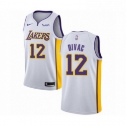 Mens Los Angeles Lakers 12 Vlade Divac Authentic White Basketball Jersey Association Edition